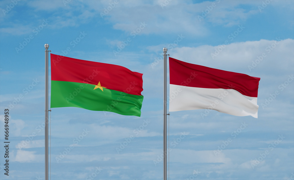 Indonesia and Burkina Faso flags, country relationship concept Indonesia and Burkina Faso flags, country relationship concept