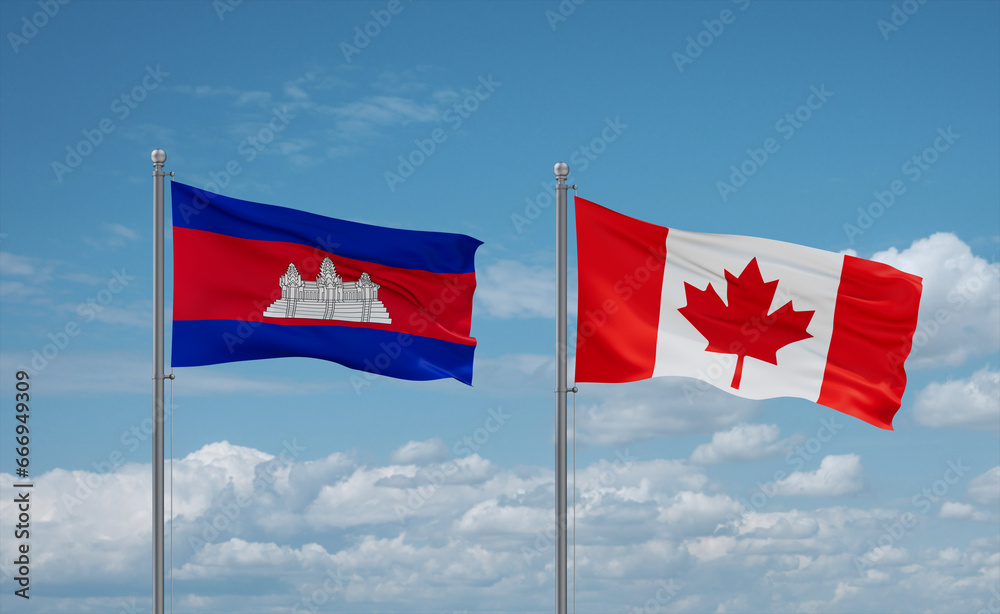 Canada and Cambodia flags, country relationship concept Canada and Cambodia flags, country relationship concept