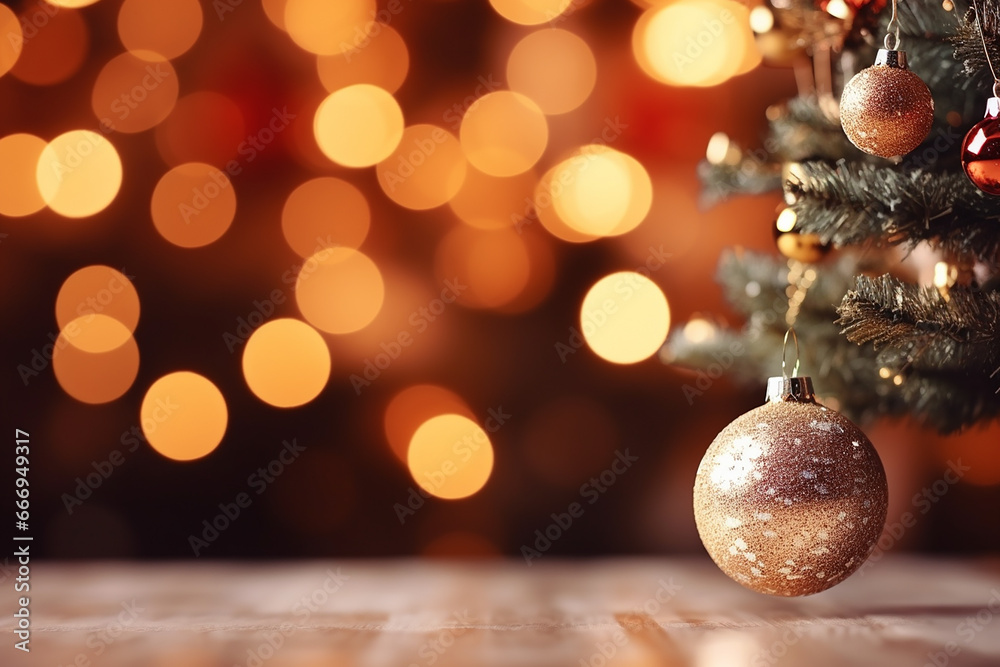 Adorned Christmas Tree on Beautifully Blurred Background - Created with Generative AI Tools