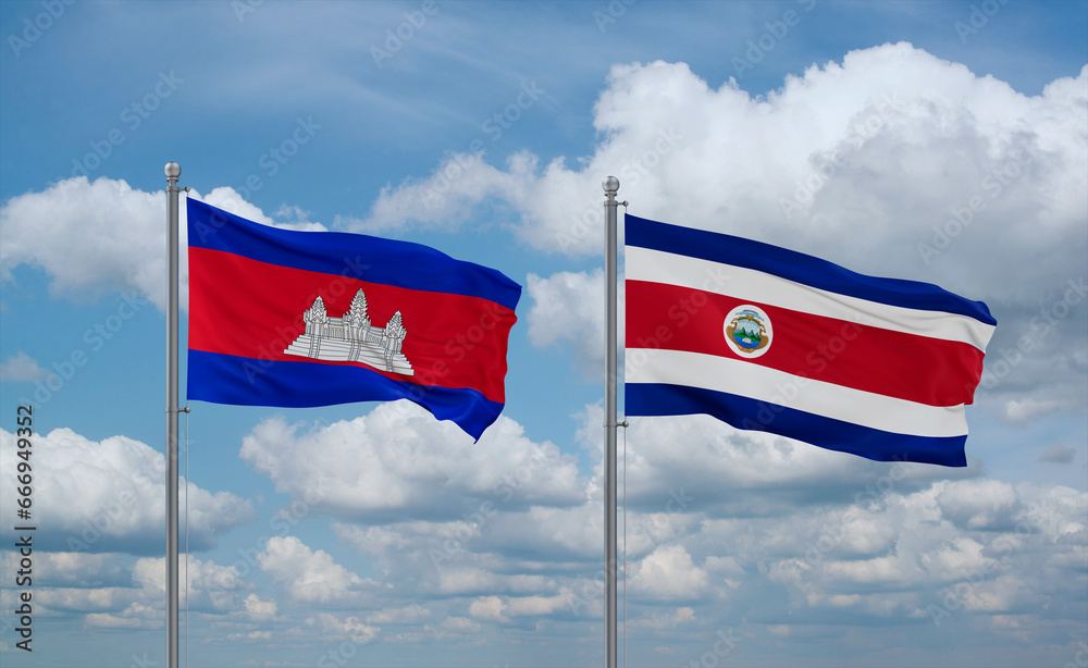 Costa Rico and Cambodia flags, country relationship concept