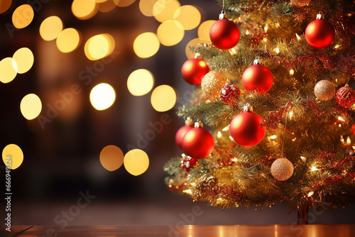 Adorned Christmas Tree on Beautifully Blurred Background - Created with Generative AI Tools