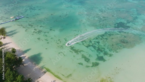 Drone view of Micro beach(Garapan, Micro beach, Managaha area in Saipan)_사이판 마이크로비치 드론뷰 photo