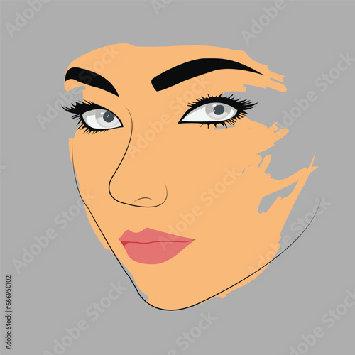 Woman facial features with color background. Vector illustration for design