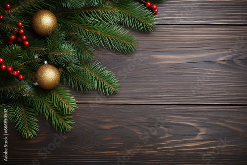 Festive Christmas Background with Fir Tree and Decor - Created with Generative AI Tools