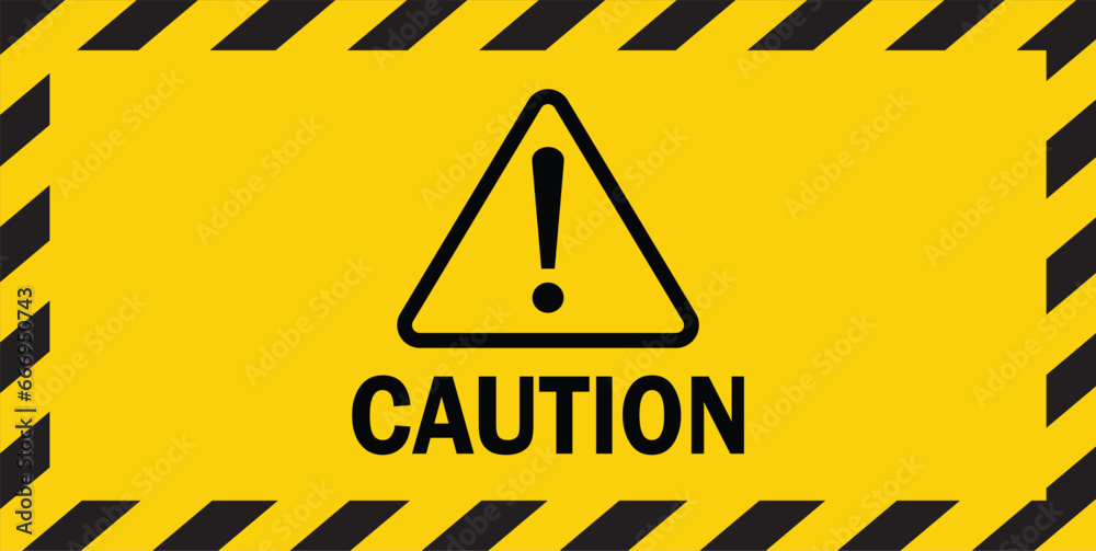 Hazard sign, caution icon warning yellow sign. vector illustration. - obrazy, fototapety, plakaty 