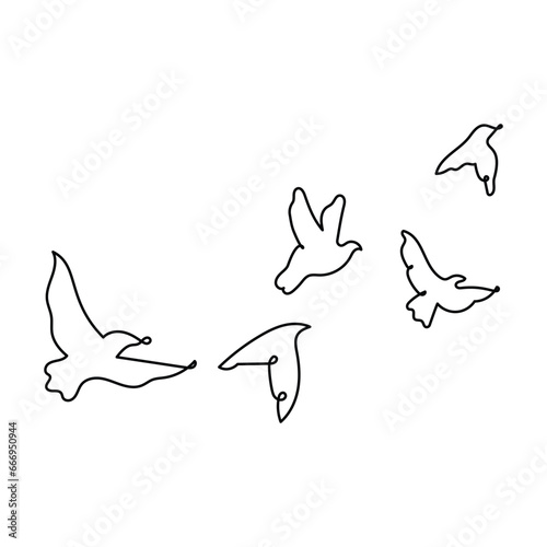 This illustration captures the beauty of birds in flight  displaying their grace and freedom as they soar through the open skies.