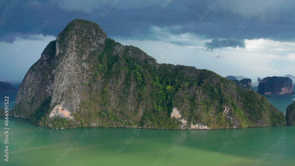 Aerial view of Samet Nangshe Viewpoint at sunset during rainy season, Phang Nga, Thailand Aerial view of Samet Nangshe Viewpoint at sunset during rainy season, Phang Nga, Thailand