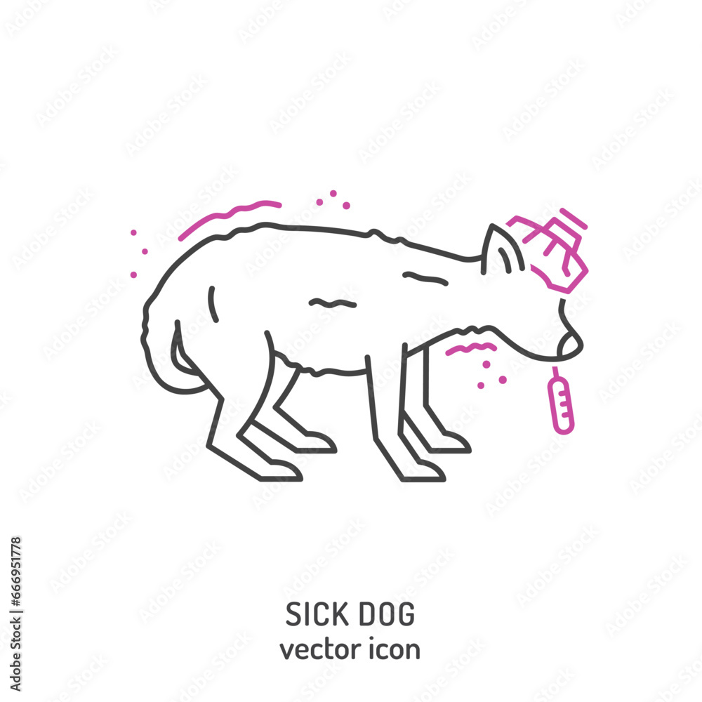 Shivering sick dog icon. Lethargic and unenergetic pet pictogram