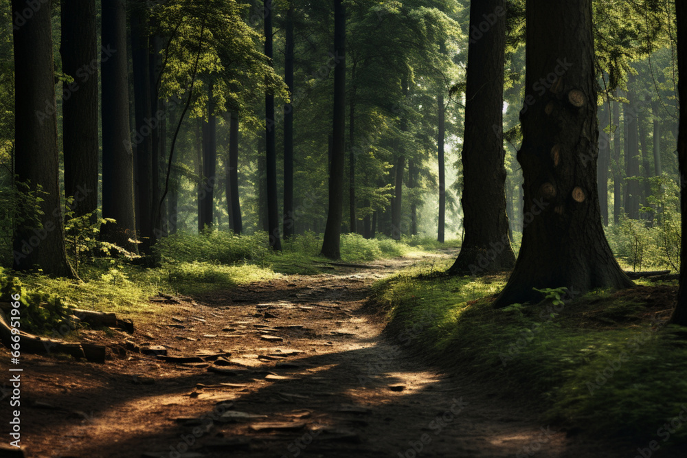 Footpath in forest, nature, banner, aesthetic look