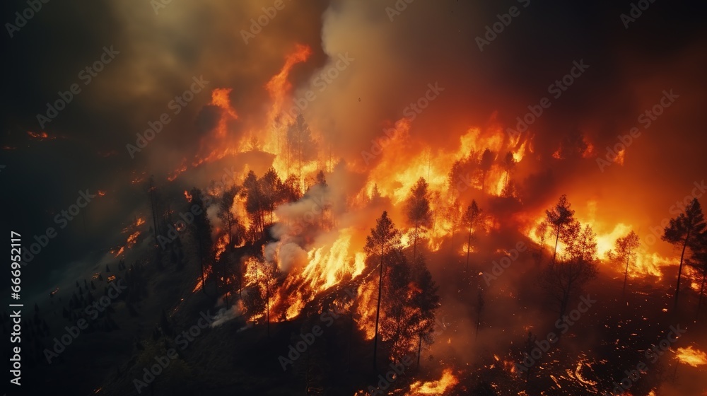 Drone View Photo of Forest Fire Disaster, Global Warming Issue
