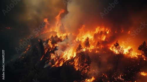 Drone View Photo of Forest Fire Disaster, Global Warming Issue  © Humam