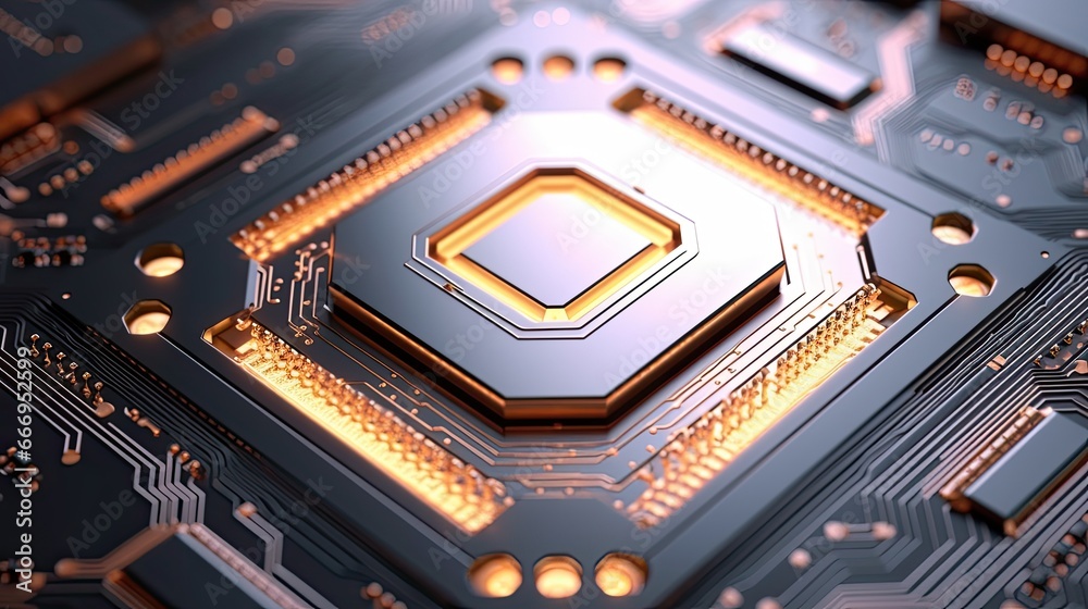 A close up of a computer motherboard (super GPU) with neon colors. A close up of a computer motherboard (super GPU) with neon colors.