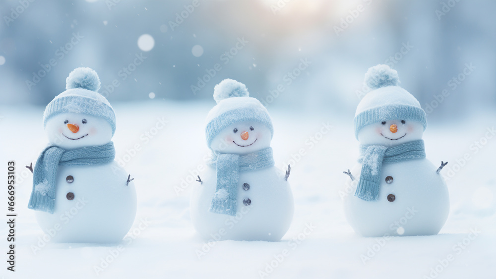 Tree Tiny Snowman Cute White Winter Snow Cold Landscape Christmas Background, Generative AI Tree Tiny Snowman Cute White Winter Snow Cold Landscape Christmas Background, Generative AI