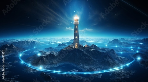 Global vision concept with lighthouse photo