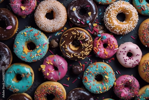 Tempting Donuts on a Rustic Wooden Background - Created with Generative AI Tools