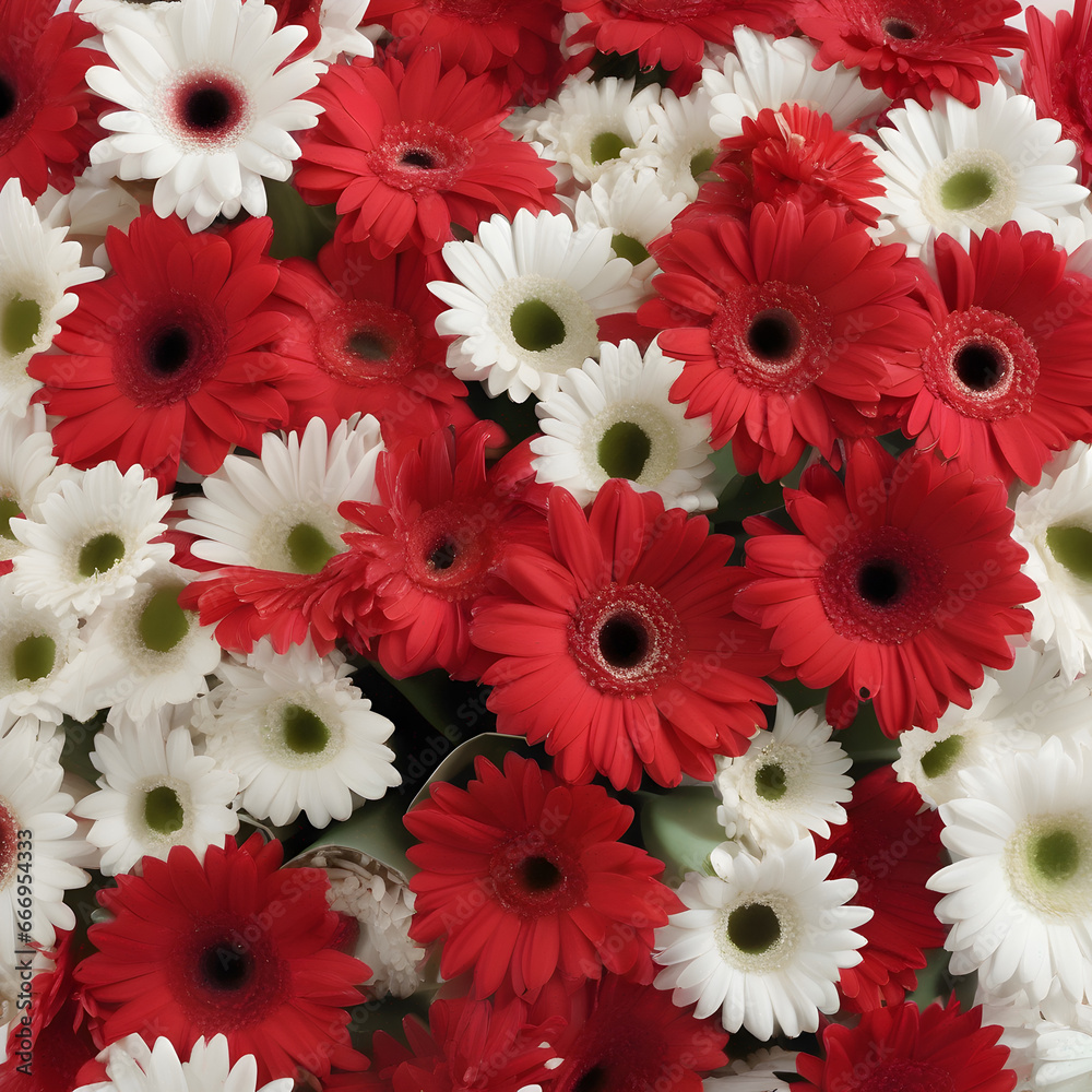 A bouquet of red and white gerbera daisies for a playful and fun appearance.