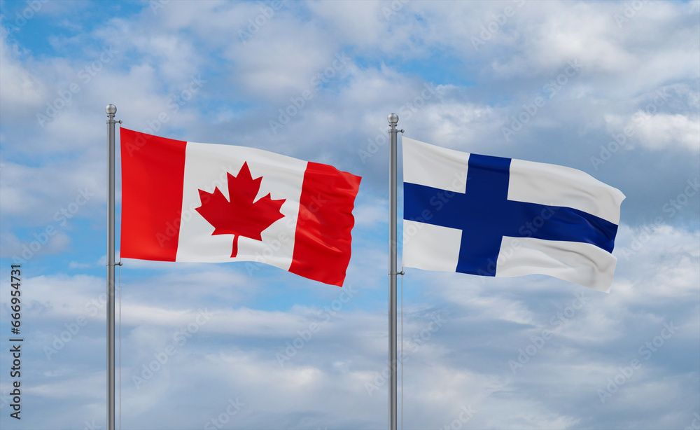 Finland and Canada flags, country relationship concept