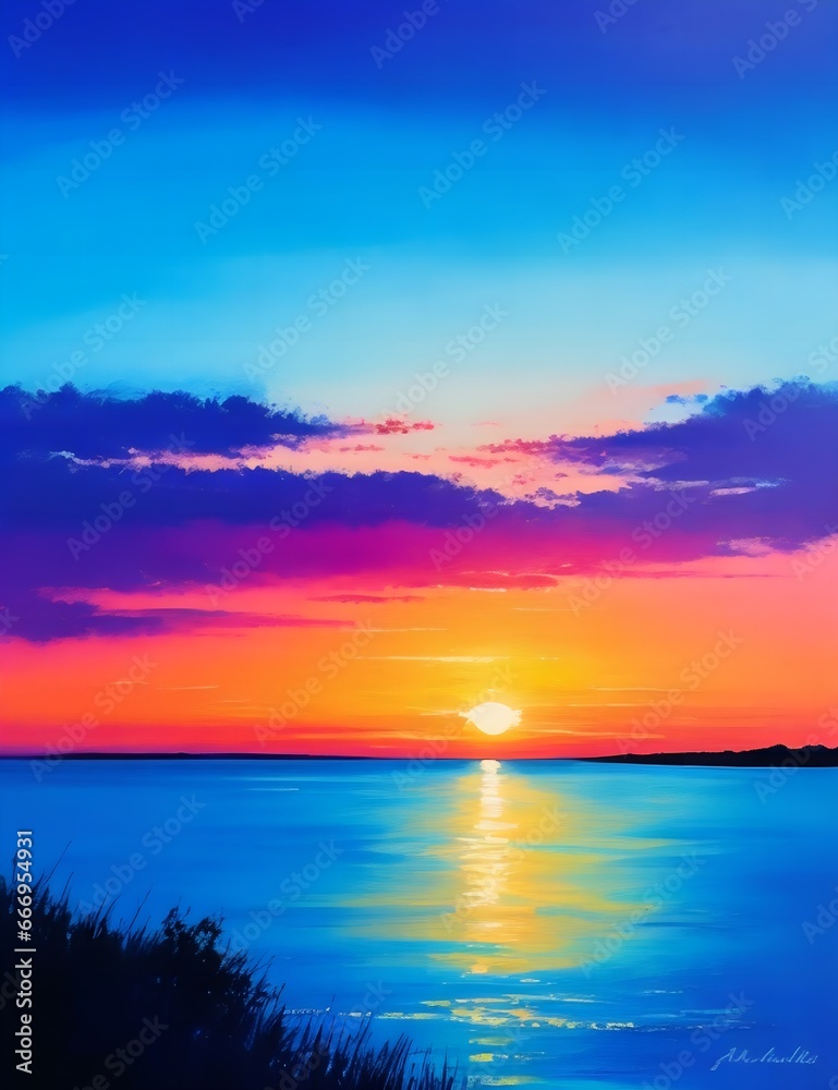Blue Sunset Painting