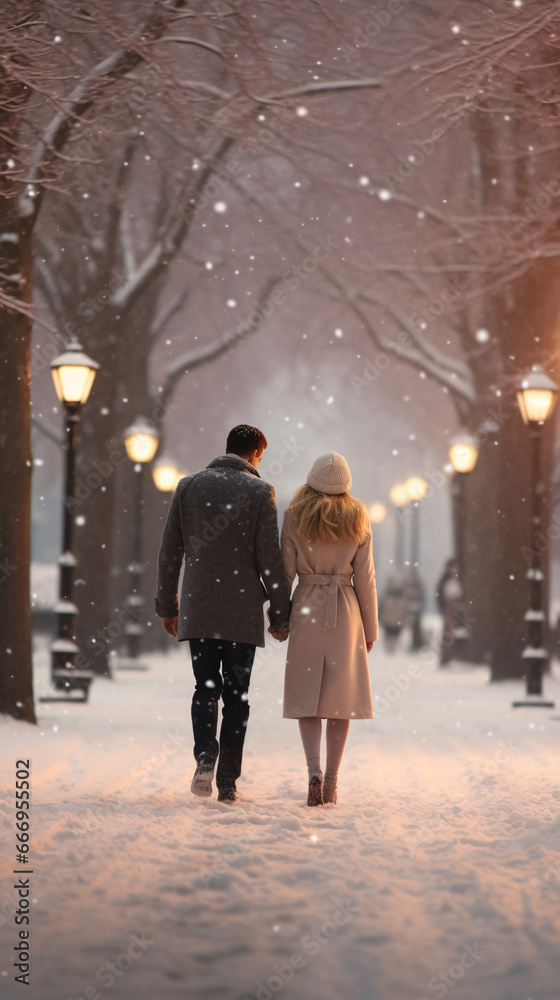 couple walking in the snow