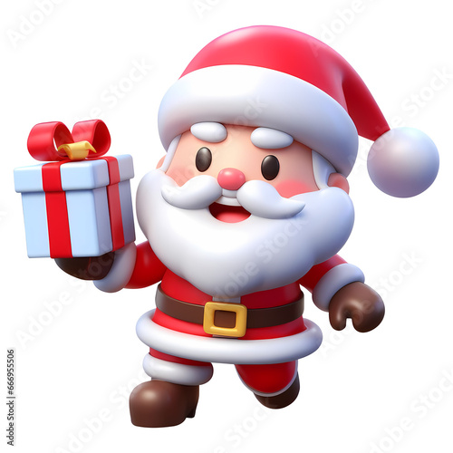 3d santa clause with a gift box on his hand. Realistic 3d high quality isolated render.