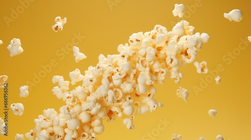 A handful of popcorn kernels flying