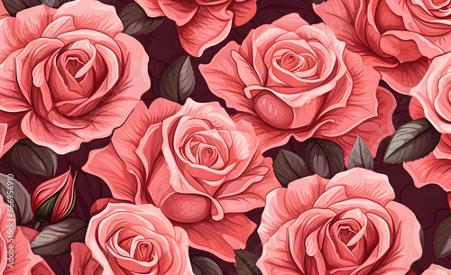 Background illustration of roses seamless pattern.