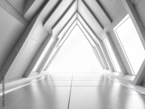 long light corridor modern white background futuristic sci fi triangle tunnel