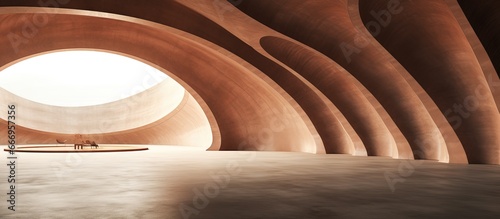Minimalist illustration of future architectural background with smooth brown concrete arcs