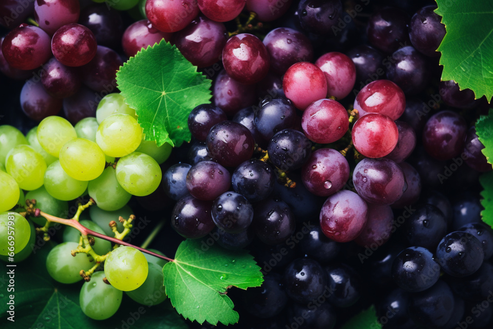 Five kinds of fresh grapes as background, aesthetic look