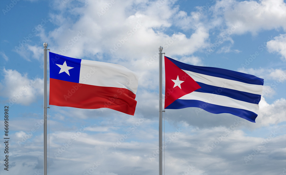 Cuba and Chile flags, country relationship concept