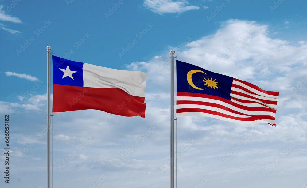 Malaysia and Chile flags, country relationship concept