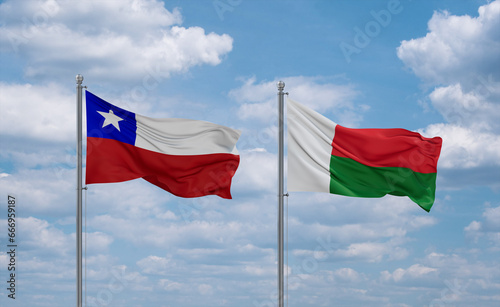 Madagascar and Chile flags, country relationship concept