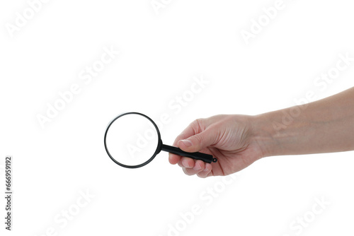 PNG, Magnifying glass in hand, isolated on white background