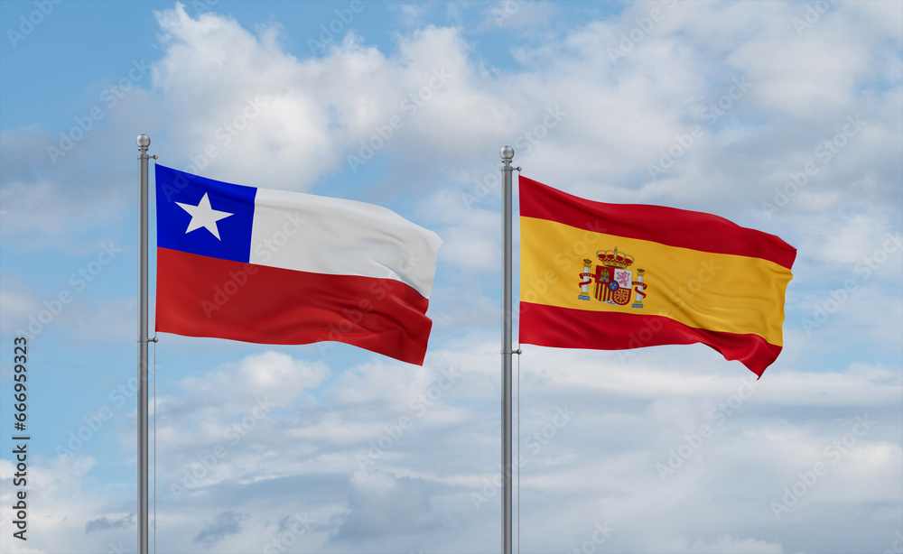 Spain and Chile flags, country relationship concept Spain and Chile flags, country relationship concept