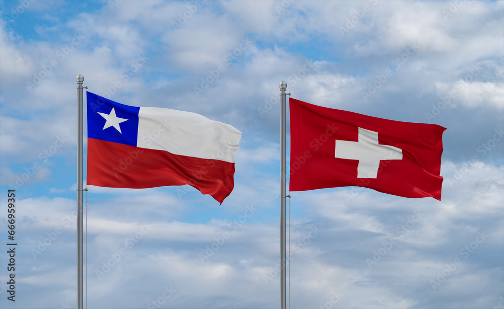 Switzerland and Chile flags, country relationship concept