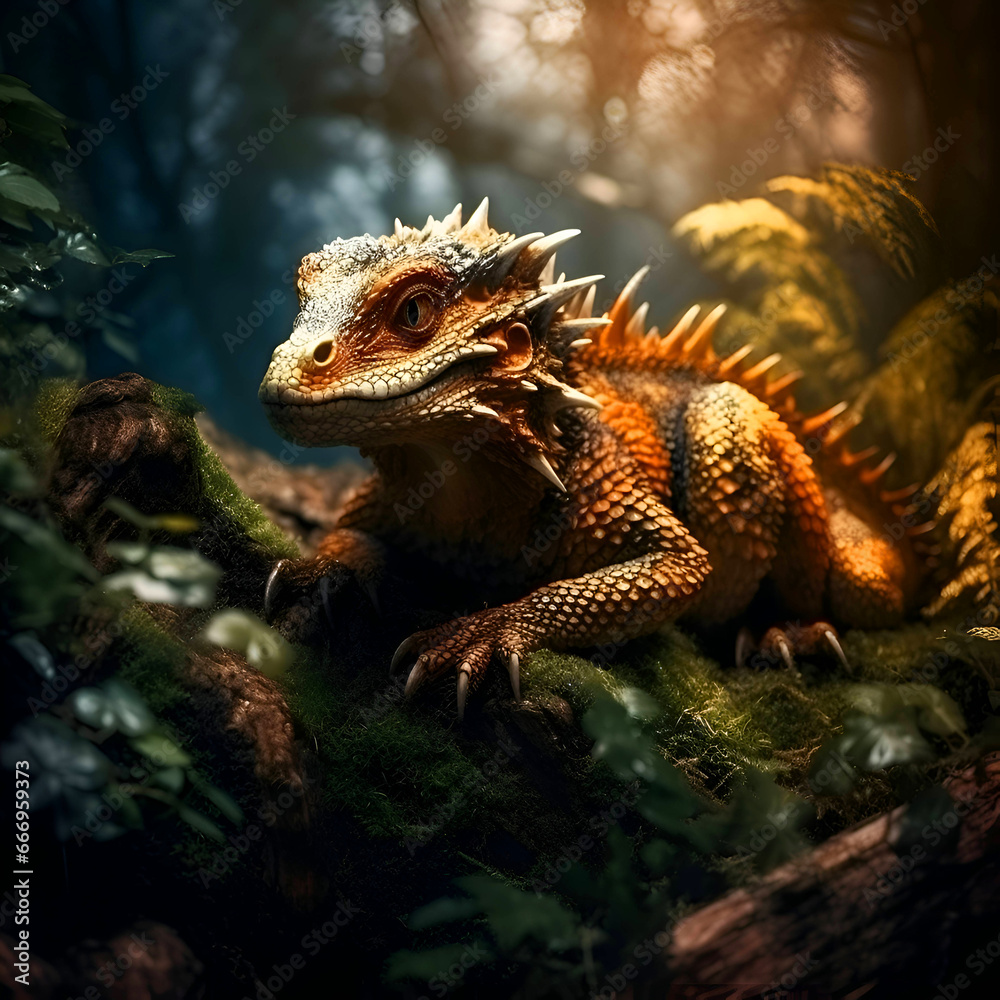Iguana in the forest. Reptile in the nature. Iguana in the forest. Reptile in the nature.