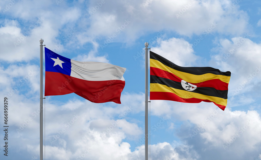 Uganda and Chile flags, country relationship concept Uganda and Chile flags, country relationship concept