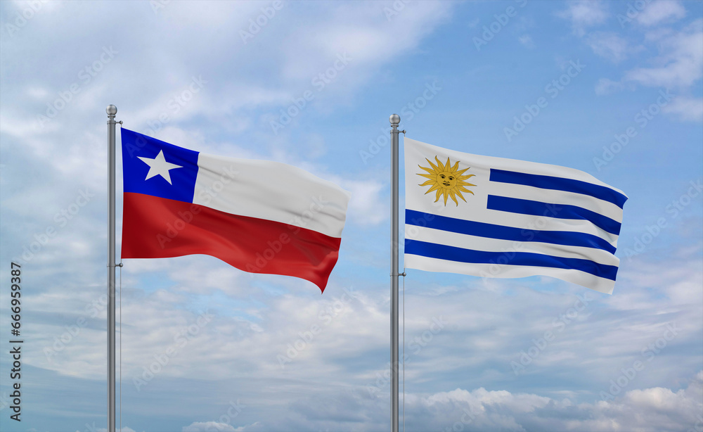 Uruguay and Chile flags, country relationship concept