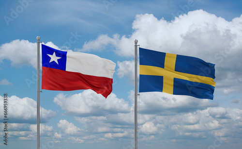 Sweden and Chile flags, country relationship concept