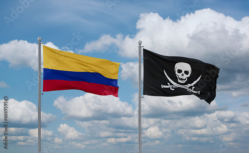 фотографія Pirate and Colombia flags, country relationship concept