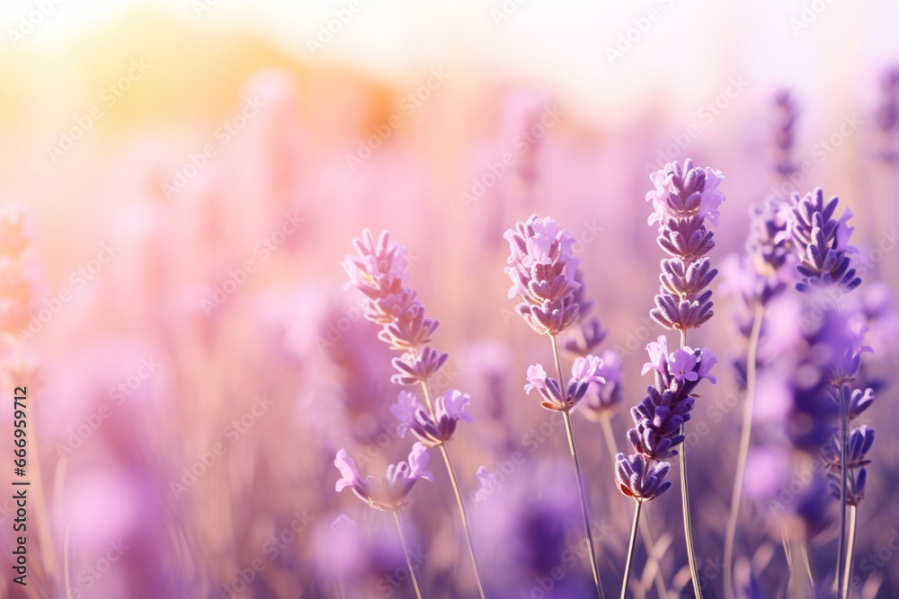 Fine lavender flowers plant and blooming on blurred nature background, soft light photography