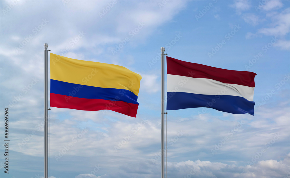 Netherlands and Colombia flags, country relationship concept Netherlands and Colombia flags, country relationship concept
