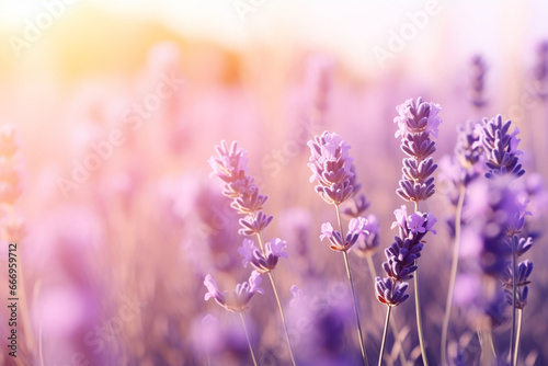 Fine lavender flowers plant and blooming on blurred nature background, soft light photography