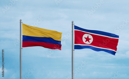 North Korea and Colombia flags, country relationship concept