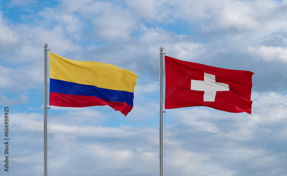 Switzerland and Colombia flags, country relationship concept