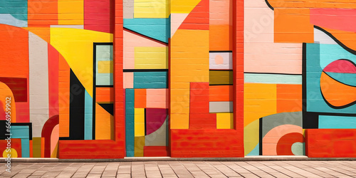 Bold mural with bright colors on building wall photo