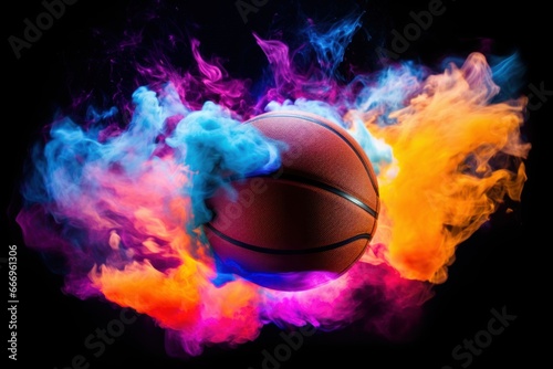 sport banner. soccer ball on a dark background in bright smoke colors and fire with space for text  © Aksana