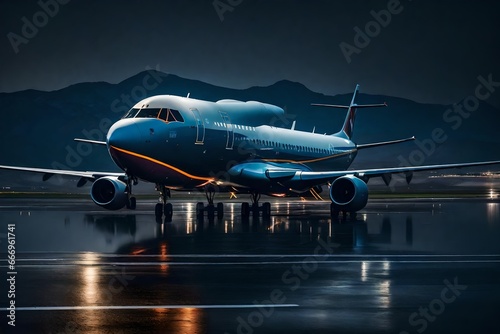 aeroplane at night in the airport