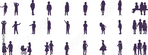 set of silhouettes children boys and girls, collection isolated vector