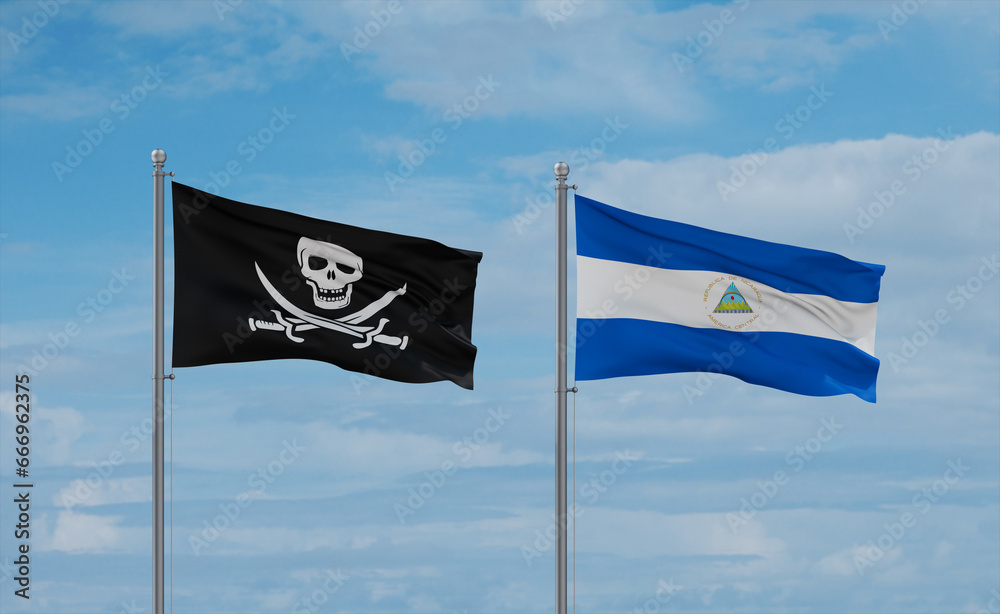 Nicaragua and Corsair Pirate flags, country relationship concept Nicaragua and Corsair Pirate flags, country relationship concept